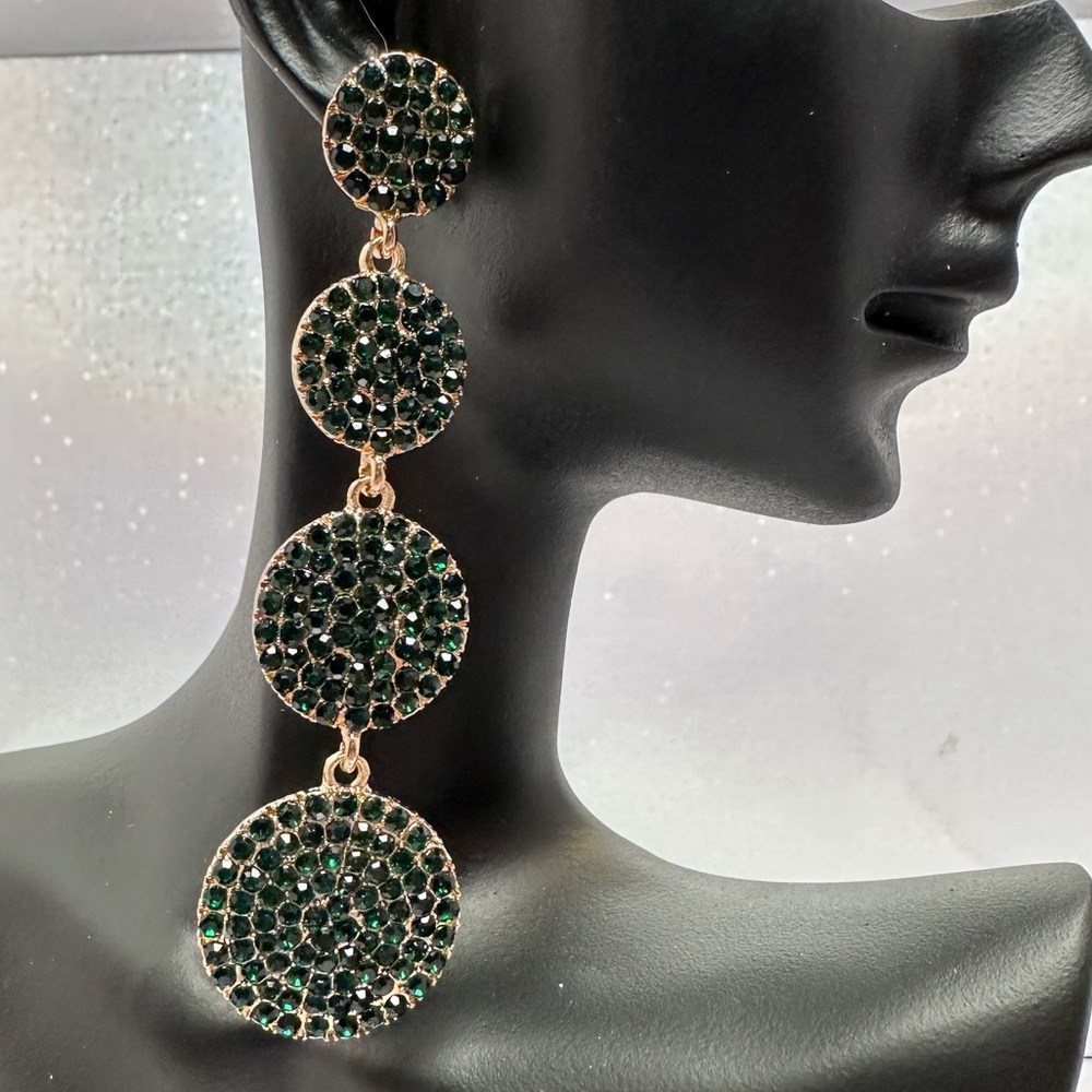 nOir Jewelry | Green Sparkle Pave Dangle Circle Earrings | NWT - Picture 3 of 8